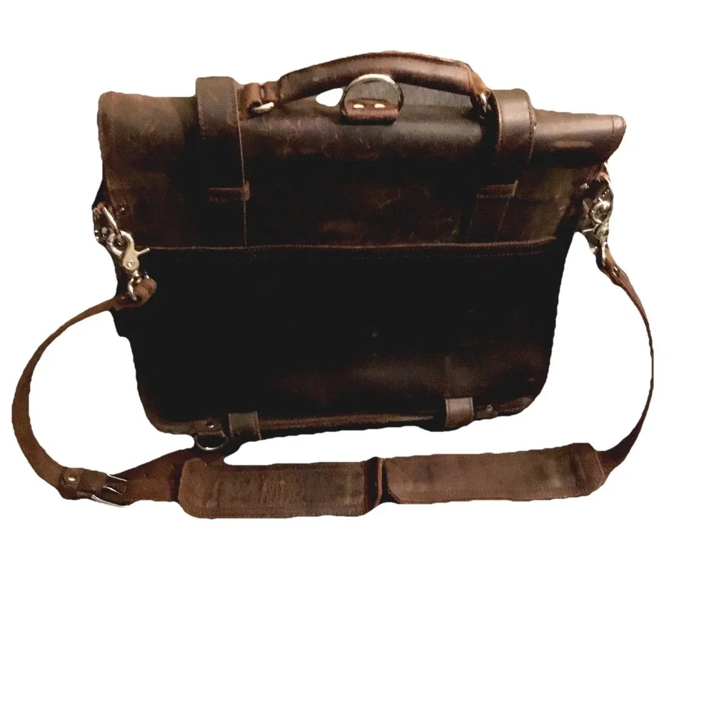 New Traveler 16" Large Classic Full Gain Leather Briefcase Backpack - Picture 2 of 9